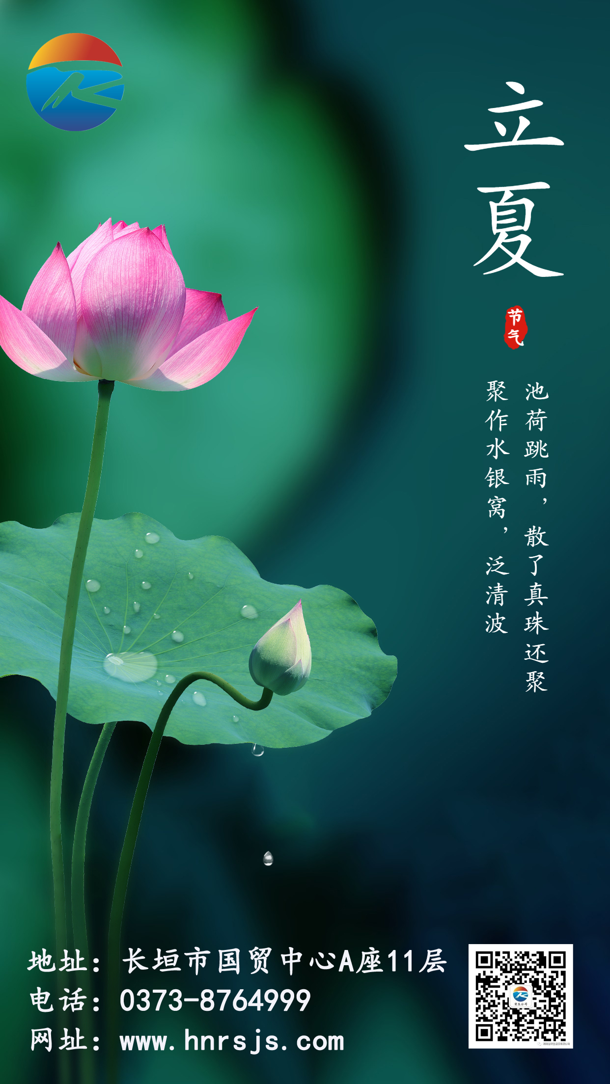 立夏節氣祝福問候夏天蓮花手機海報